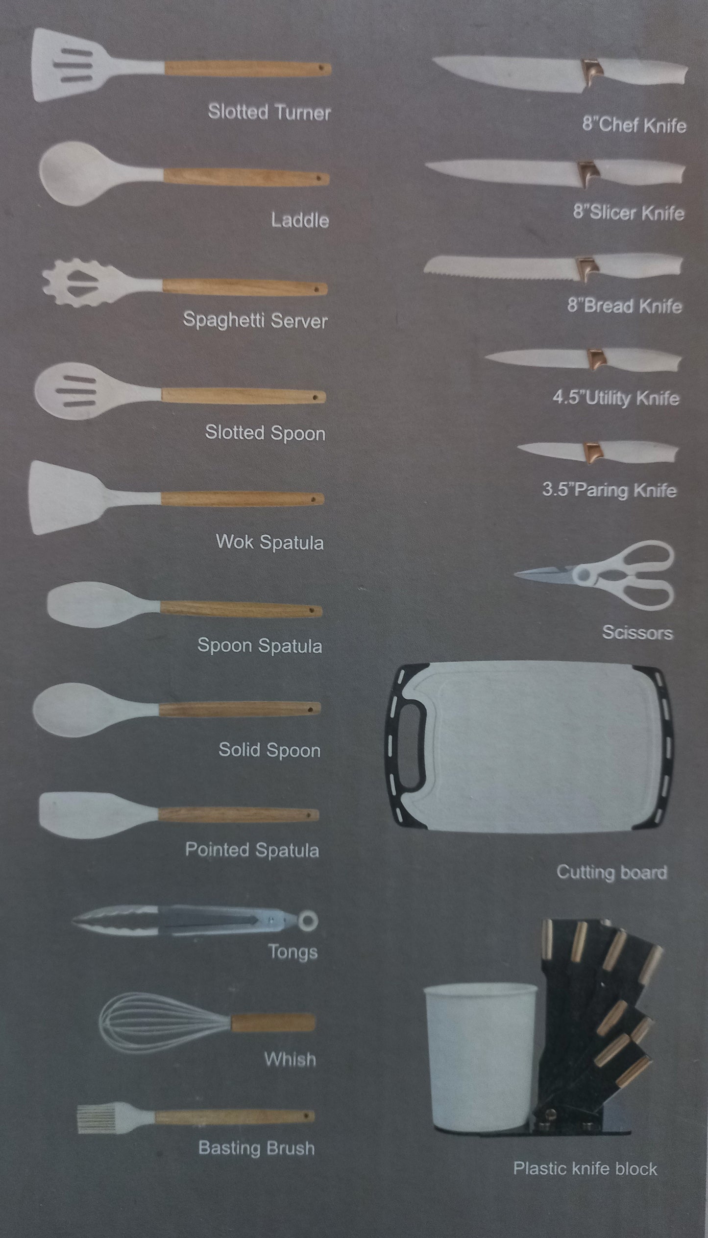 19 Pieces New Design Silicone Kitchen Tools Kitchen Utensil Accessories Kitchenware Cooking Tool Sets with Kitchen Knife