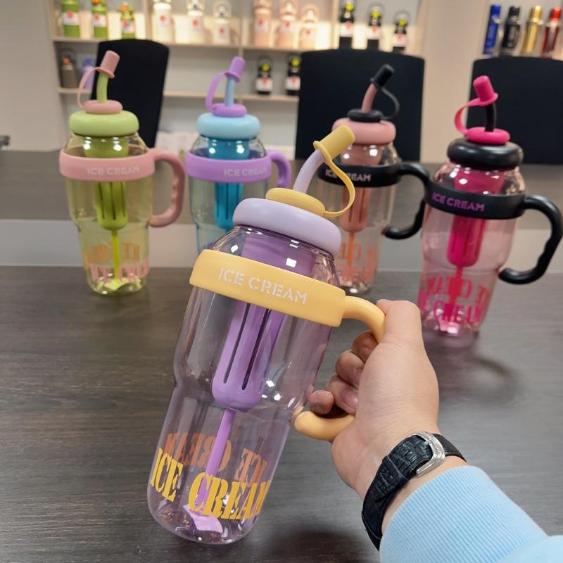 1300ml Plastic Bottle Cute Large Capacity Big Belly Cup with Straw and Tea Filter