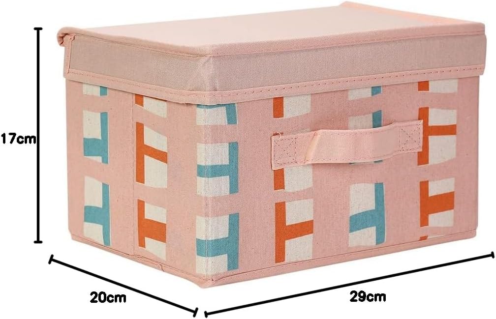 Storage Box for Clothes, Medium Foldable Organisers Storage Box with Cover Organizer Box with Lid & Handles for home sundries 29x20x17cm (Pink)