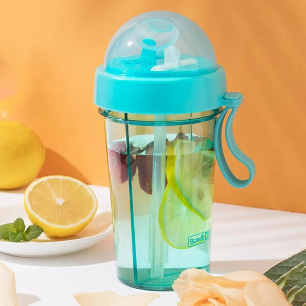 460ml Creative Water Cup,One Cup of Two Different Drinks Two Straws Couple Outdoor Drinking Cup for Camping Hiking Backpacking Travel Office