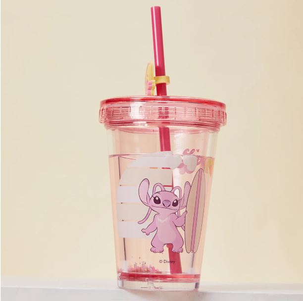 Disney Lilo And Stitch Series Plastic Cup Portable Cup,Portable Sports Water Bottle, Cute Cartoon Takeaway (320mL) (Angel)