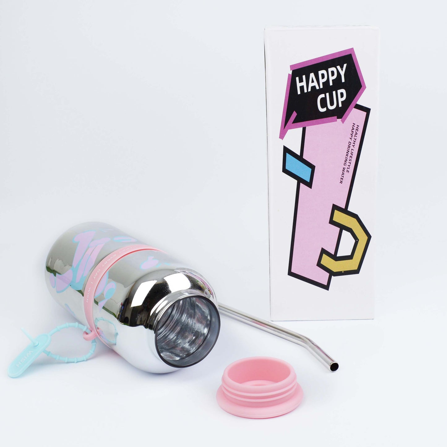 KY New Cute 730ml Mirror Glass Cup with Straw Office Household Minimalist Glass Water Bottle