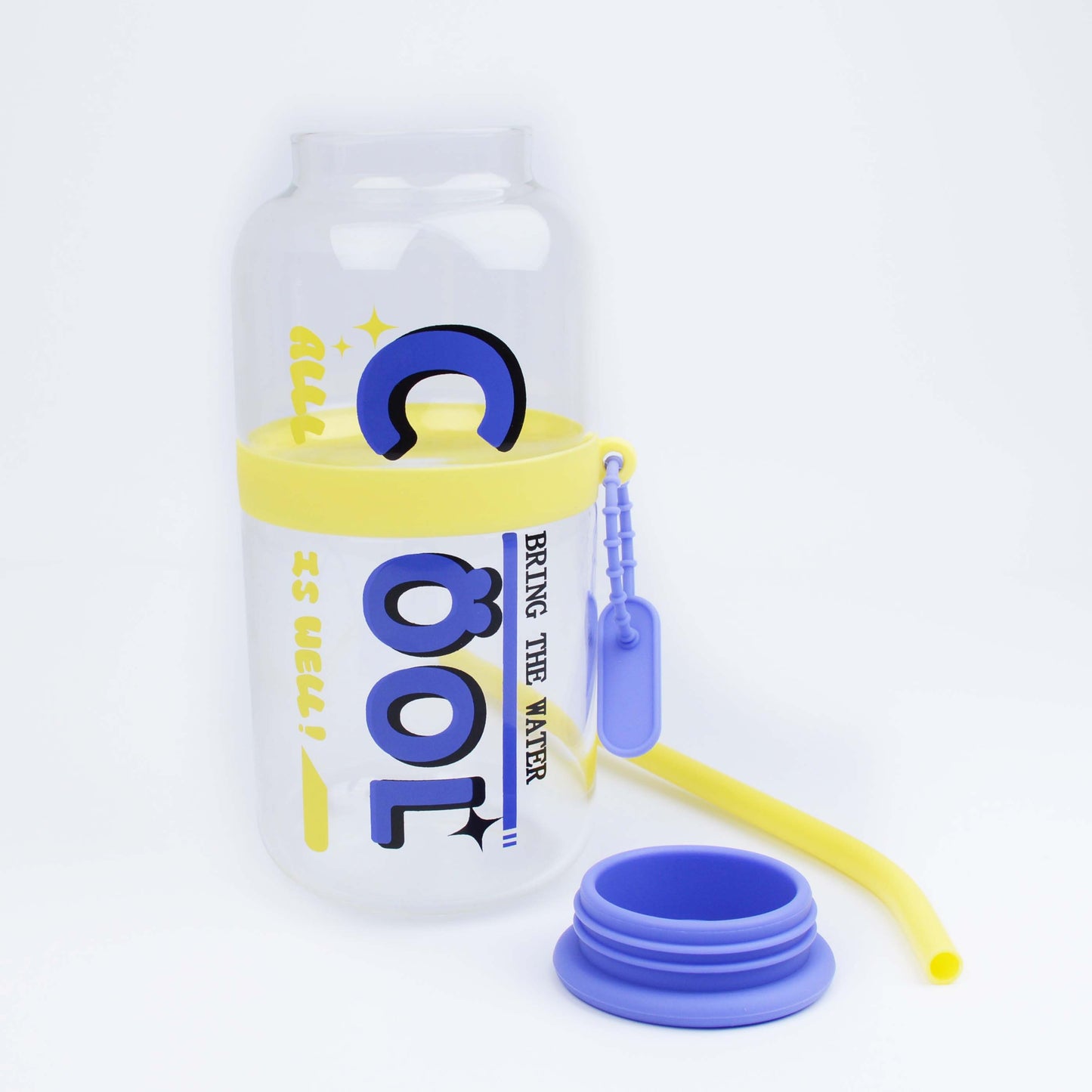 2025 New Cute 730ml Mirror Glass Cup with Straw Office Household Minimalist English Glass Water Bottle