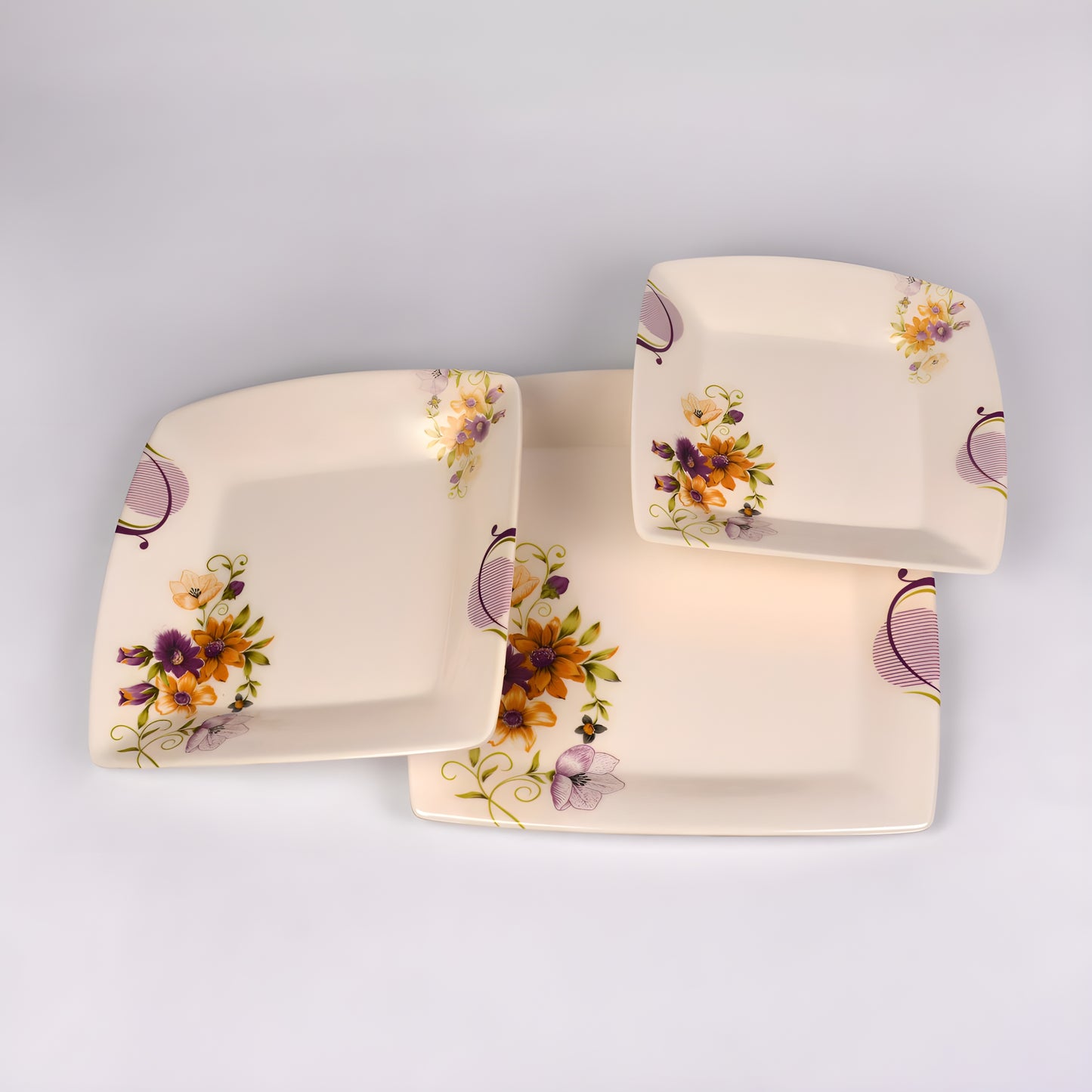 Majestic Melamine Dinner Set Crystal Coated Dinnerware 8 Persons Serving - 64 Pcs Square ROYAL DYNASTY DOUBLE GLAZE SET Made of BPA-free break resistant melamine