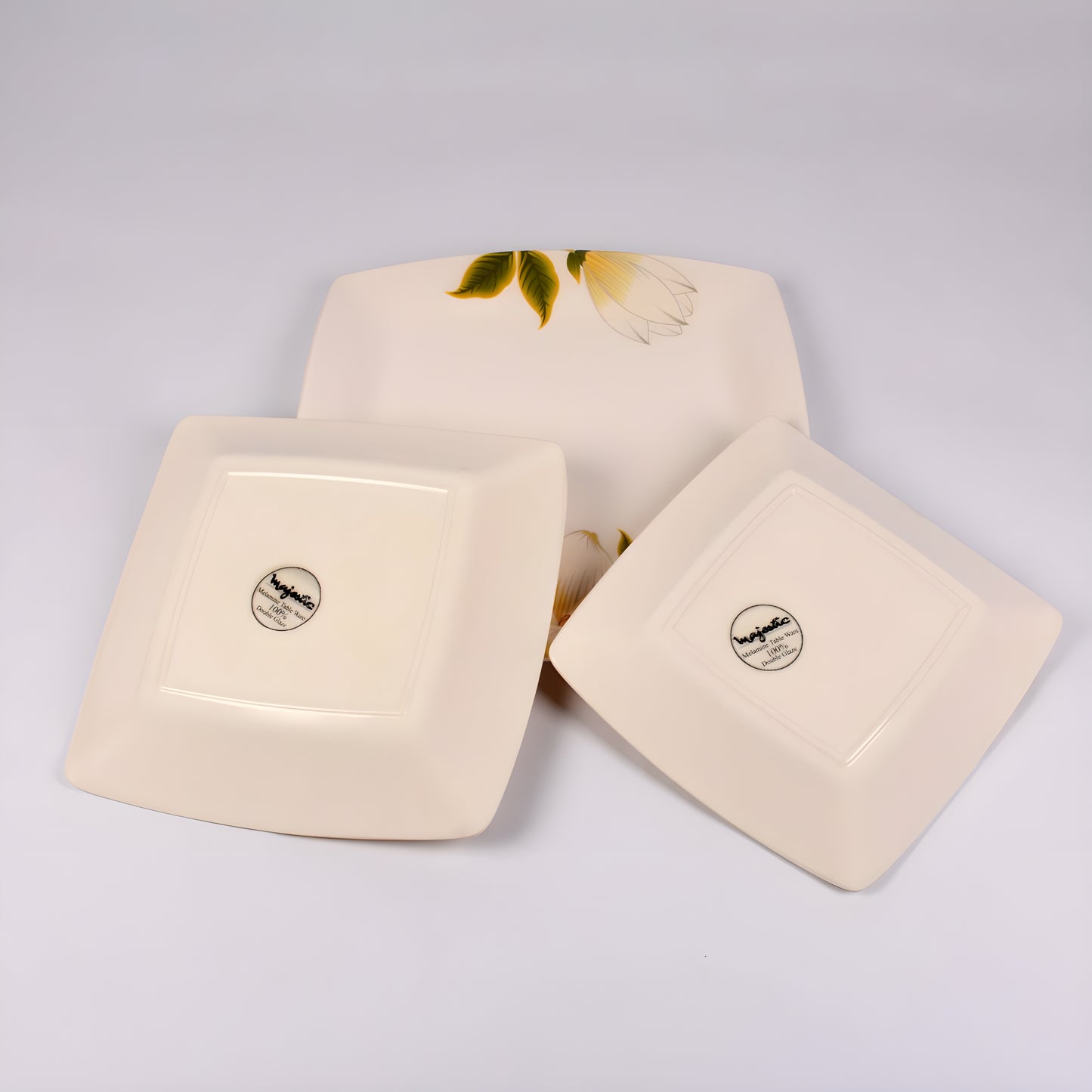 Majestic Melamine Dinner Set Crystal Coated Dinnerware 8 Persons Serving - 64 Pcs Square ROYAL DYNASTY DOUBLE GLAZE SET Made of BPA-free break resistant melamine