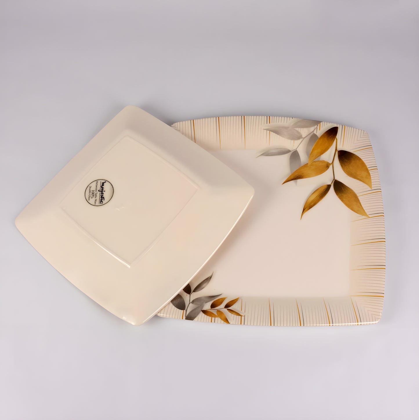 Majestic Melamine Dinner Set Crystal Coated Dinnerware 8 Persons Serving - 64 Pcs Square ROYAL DYNASTY DOUBLE GLAZE SET Made of BPA-free break resistant melamine