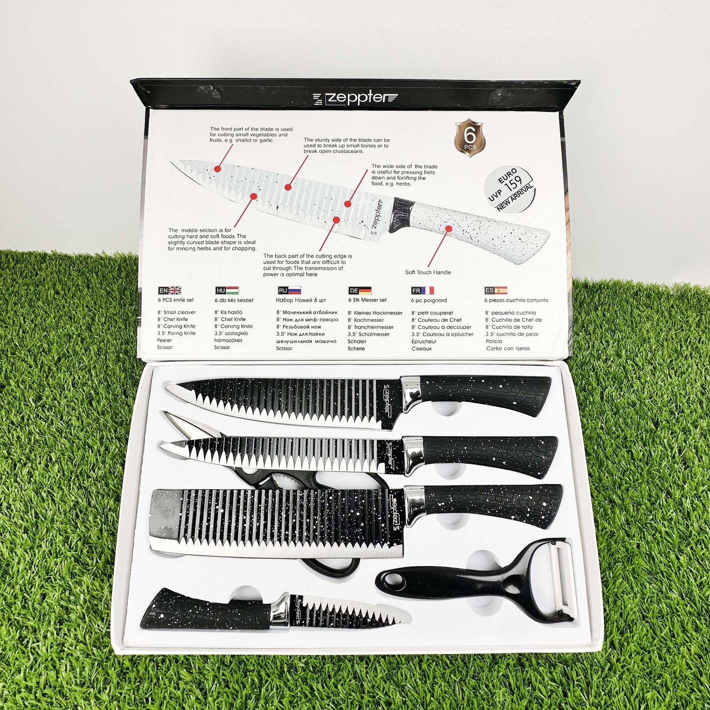 Zepter Best Quality white and Black 6 Pieces Knife Set- Stainless Steel-With Strong Non-Stick Coating -Unique Design