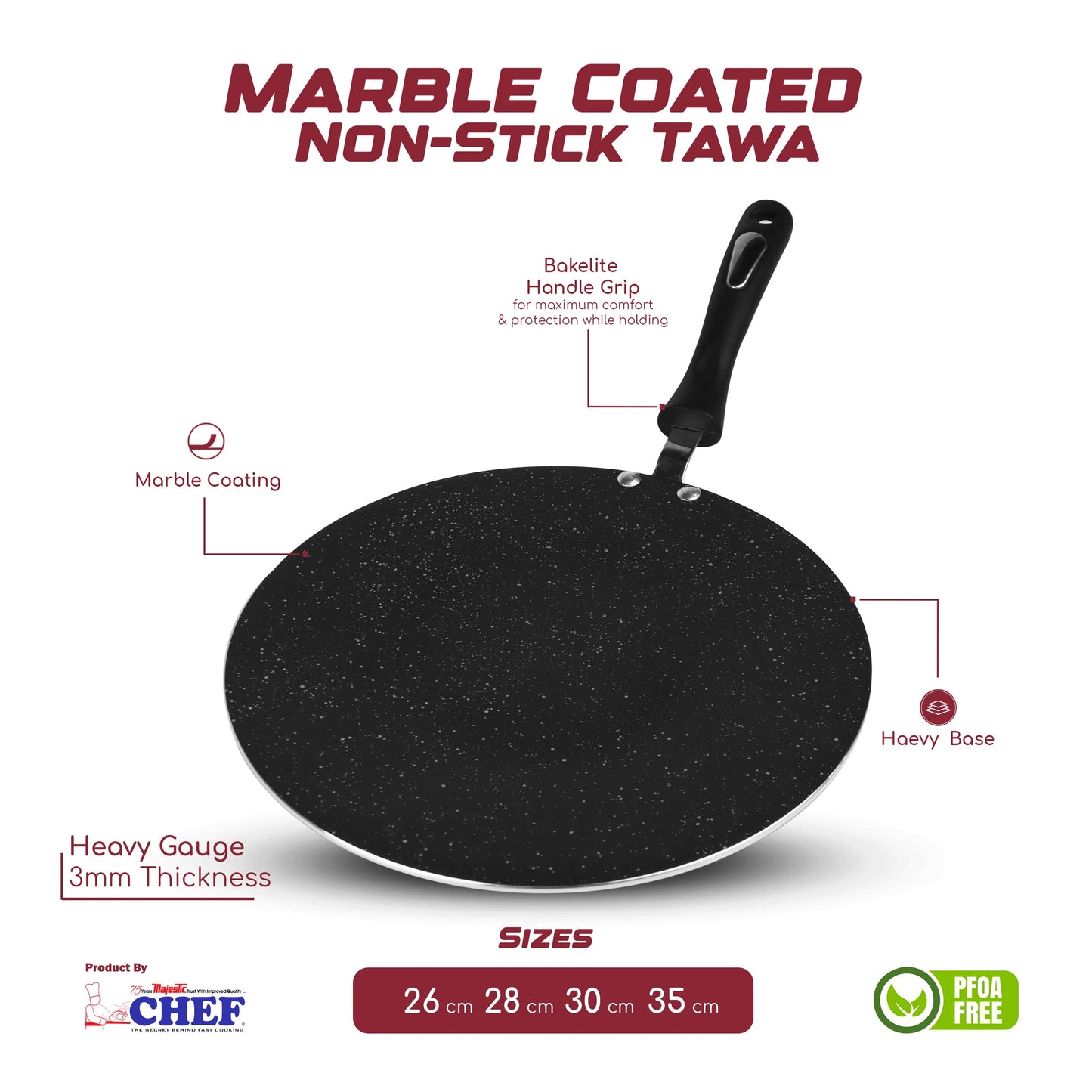Chef Best Non-Stick Marble Coating Tawa / Paratha Pan - 35 cm