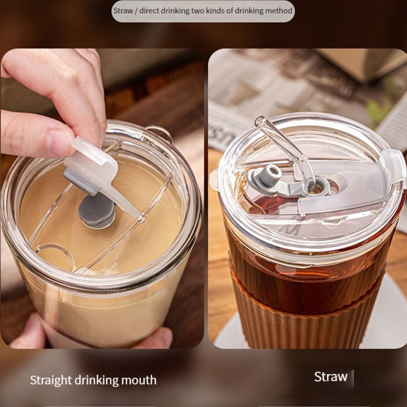 500ML Bamboo Section Glass Sippy Cup with Lid Portable High Temperature Coffee and Water Cup