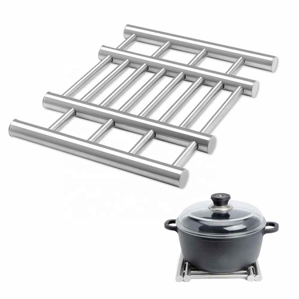 Creative stretch design Stainless Steel Pot Mat Pads Foldable Drying Rack coasters pot holders Square Anti-hot kitchen table mat