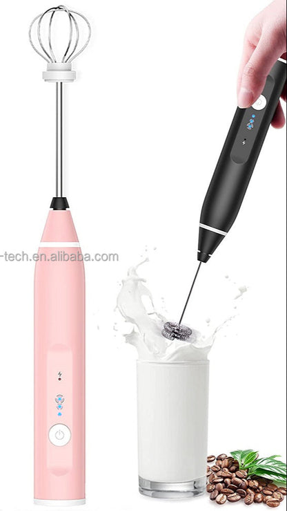 Coffee moka foamer maker with grinder and electric milk frother handheld milk foamer mini coffee/milk frother (Pink Color)