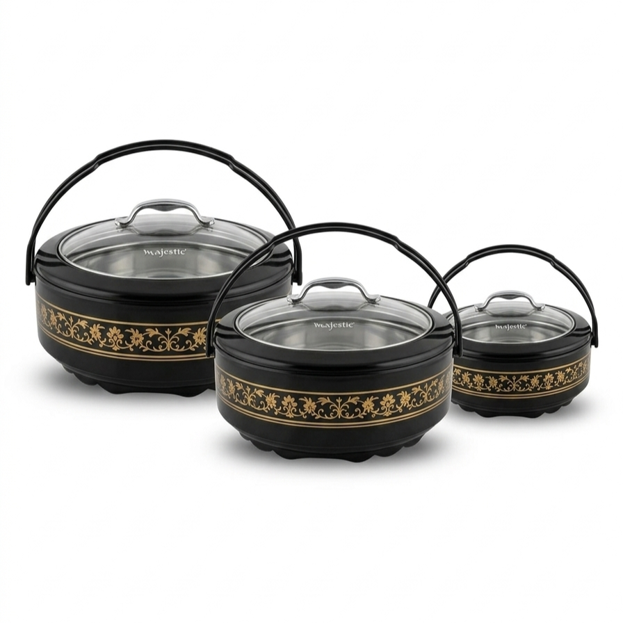Majestic Havale 4 Pieces Hotpot Set With 14 Litre Cooler – 1L, 2L & 4L Insulated Food Warmer | Premium Quality |