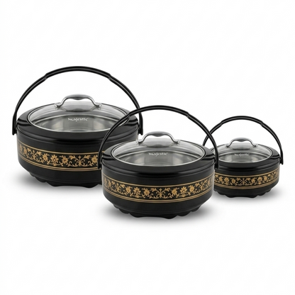 Majestic Havale 4 Pieces Hotpot Set With 14 Litre Cooler – 1L, 2L & 4L Insulated Food Warmer | Premium Quality |