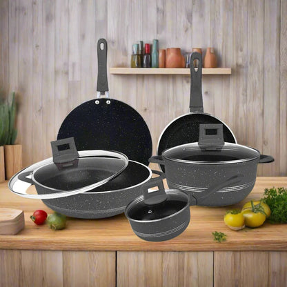 Majestic Chef Marble Coating DIE CAST NONSTICK COOKWARE SET-Kitchen Set(08PCS) - Gray