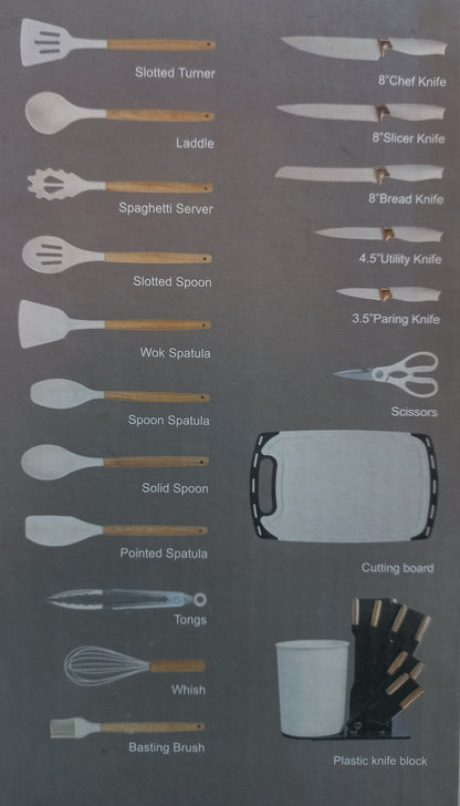 19 Pieces New Design Silicone Kitchen Tools Kitchen Utensil Accessories Kitchenware Cooking Tool Sets with Kitchen Knife