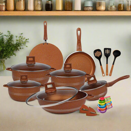 Majestic Chef Marble Coating DIE CAST NONSTICK COOKWARE SET/Kitchen Set-(23PCS) - Copper