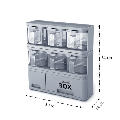 Storage Box Condiments & Spice Rack With 6 Spice Jars And Spoons