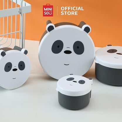 Round Plastic Kids Lunch box Set of 4(Panda),Suitable for Refrigerator Use,Food Storage Box with Leak Proof and Microwave Safe