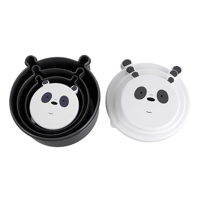 Round Plastic Kids Lunch box Set of 4(Panda),Suitable for Refrigerator Use,Food Storage Box with Leak Proof and Microwave Safe