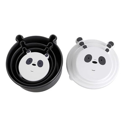 Round Plastic Kids Lunch box Set of 4(Panda),Suitable for Refrigerator Use,Food Storage Box with Leak Proof and Microwave Safe
