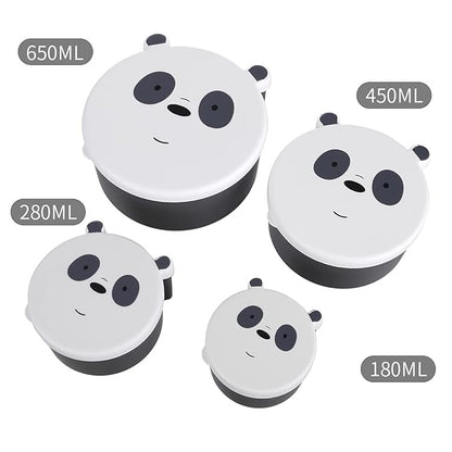 Round Plastic Kids Lunch box Set of 4(Panda),Suitable for Refrigerator Use,Food Storage Box with Leak Proof and Microwave Safe