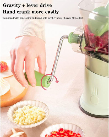 WANY Vegetable chopper, hand crank, multifunction manual chopper, stainless steel blade, floor air pressure, magnetic suction, easy to clean, suitable for meat, vegetables, garlic, pepper.