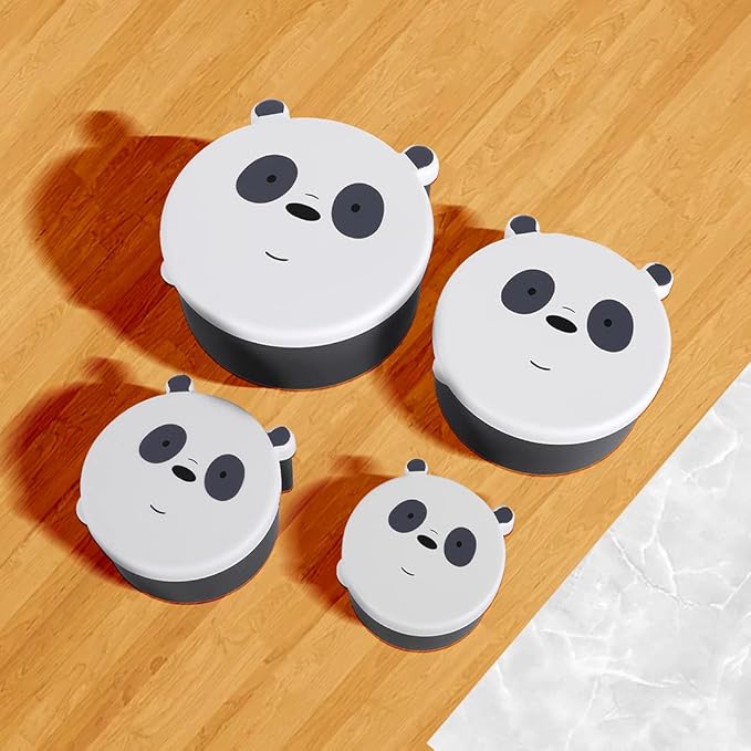 Round Plastic Kids Lunch box Set of 4(Panda),Suitable for Refrigerator Use,Food Storage Box with Leak Proof and Microwave Safe