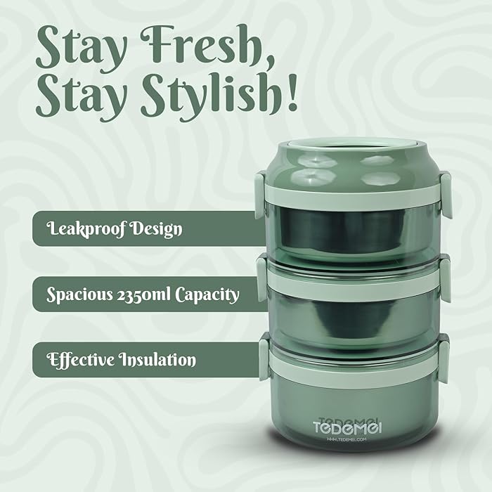 GREEN COLOR High Quality 304 Stainless Steel Food Storage Box Multilayer Lunch Organizer Container Portable Insulated Bento Box