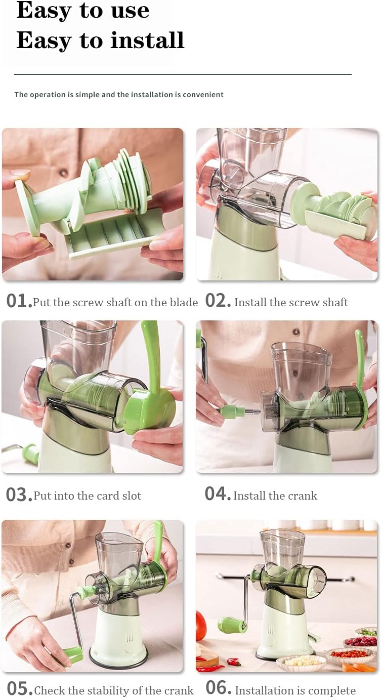 WANY Vegetable chopper, hand crank, multifunction manual chopper, stainless steel blade, floor air pressure, magnetic suction, easy to clean, suitable for meat, vegetables, garlic, pepper.