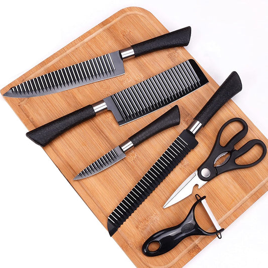 Bass/Zepter 6 Pieces Knife Set- Stainless Steel - With Leather Covering Handle - Unique Design