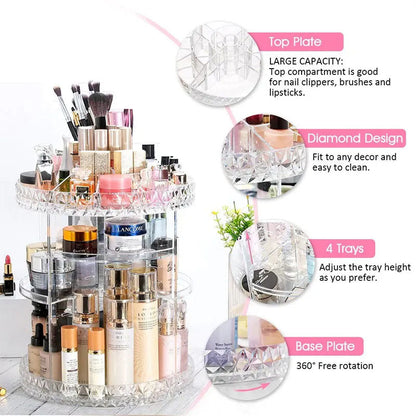 360 Degree Rotating Height Adjustable Organizer for Jewelry & Cosmetics