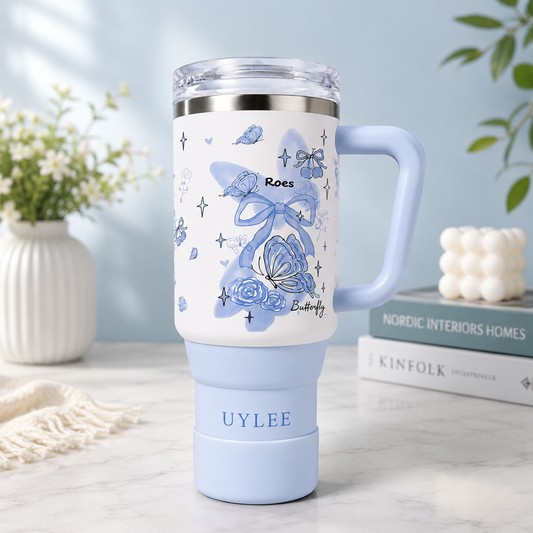UYLEE Stainless Steel Sky Blue Floral Tumbler