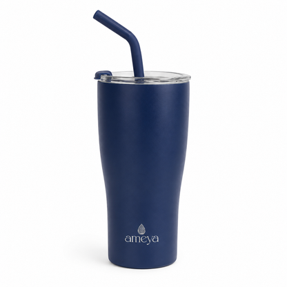 Ameya Midnight Blue Vacuum Insulated Tumbler with Straw – 30oz