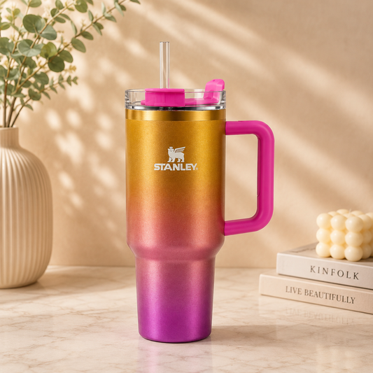 Sunset Glow Gradient Insulated Tumbler with Handle & Straw – 40oz