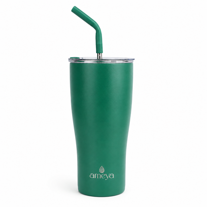Ameya Midnight Green Vacuum Insulated Tumbler with Straw – 30oz