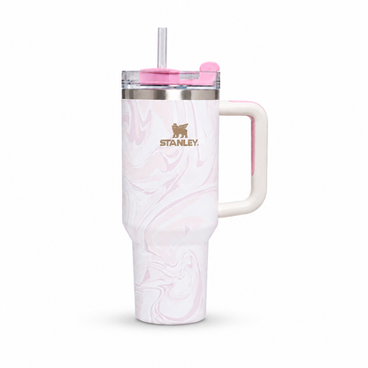 Stanley Inspired Marble Swirl Insulated Tumbler with Handle & Straw – 40oz