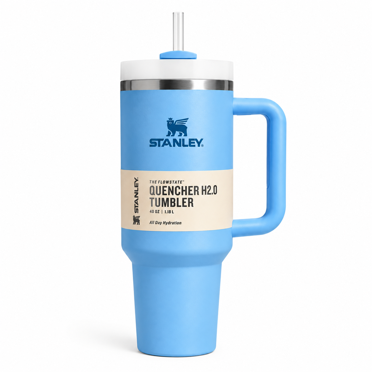 Stanley Quencher H2.0 Sky Blue Tumbler 40oz – Vacuum Insulated Travel Mug with Handle & Straw