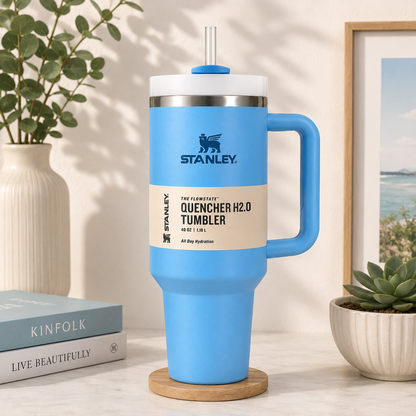 Stanley Quencher H2.0 Sky Blue Tumbler 40oz – Vacuum Insulated Travel Mug with Handle & Straw