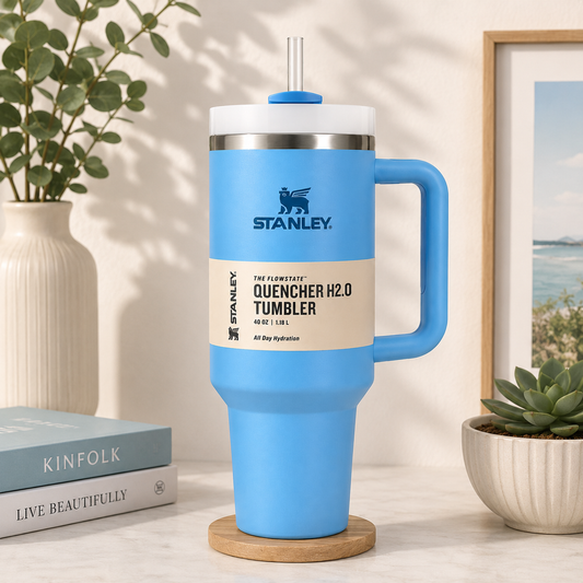 Stanley Quencher H2.0 Sky Blue Tumbler 40oz – Vacuum Insulated Travel Mug with Handle & Straw