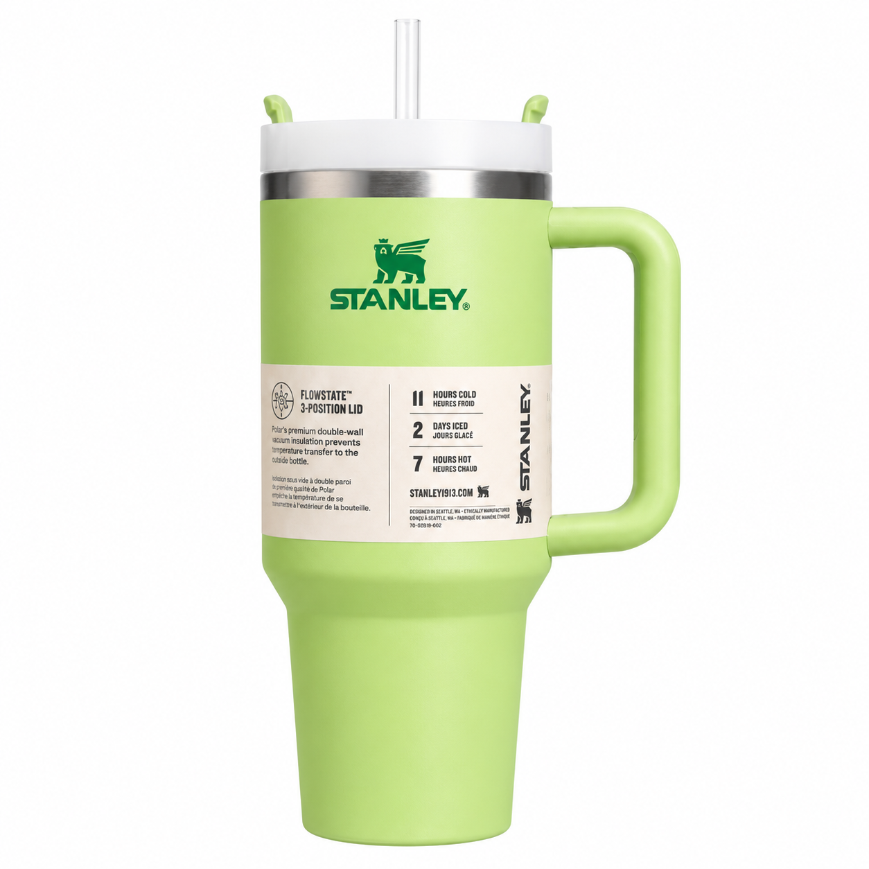 Stanley Quencher H2.0 Lime Green Tumbler 40oz – Vacuum Insulated Travel Mug with Handle & Straw