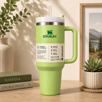Stanley Quencher H2.0 Lime Green Tumbler 40oz – Vacuum Insulated Travel Mug with Handle & Straw