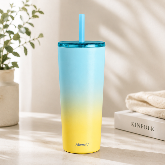 Atamaid Ocean Glow Gradient Insulated Tumbler with Straw – 24oz- 700ml