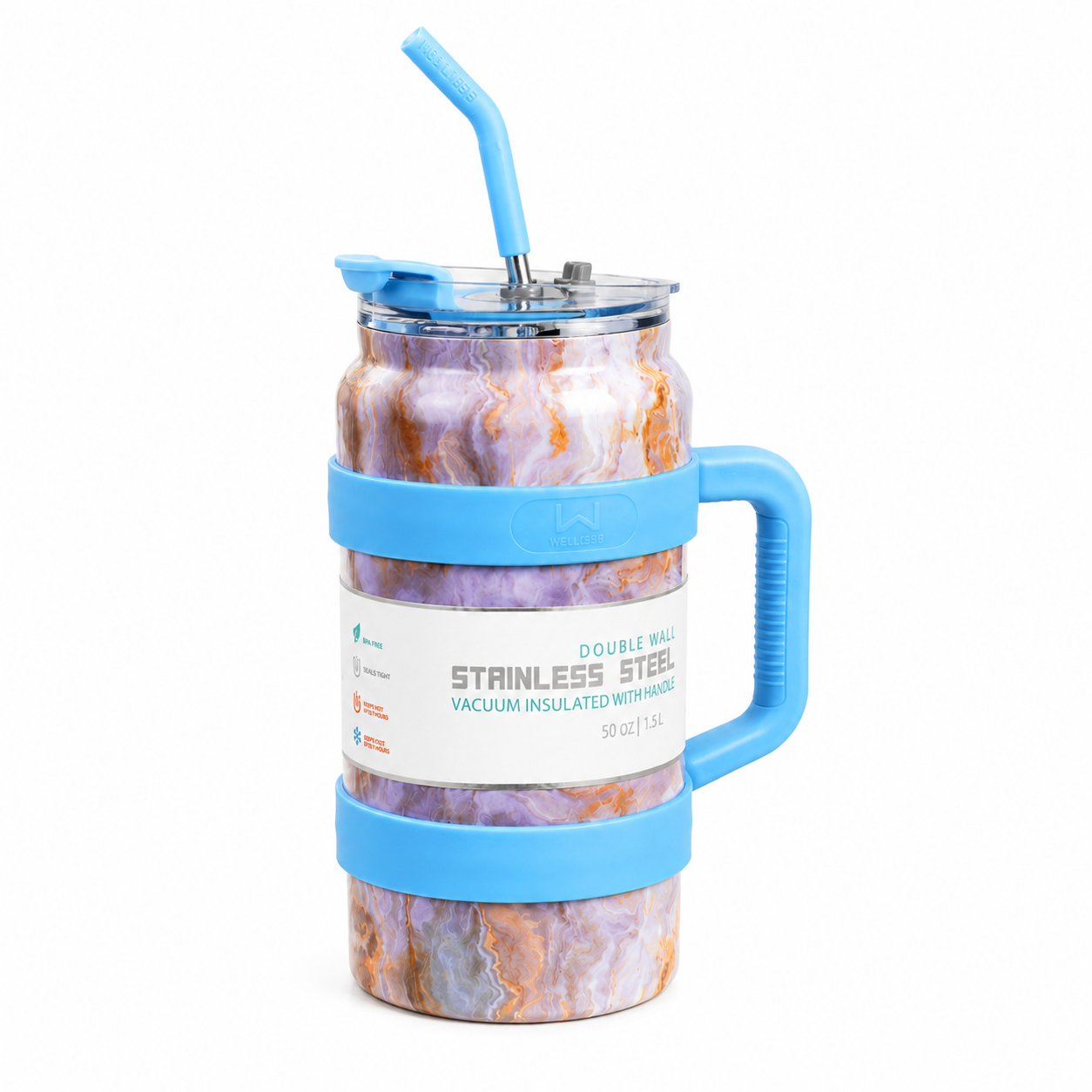Marble Luxe Stainless Steel Insulated Jug Tumbler with Handle & Straw – 50oz