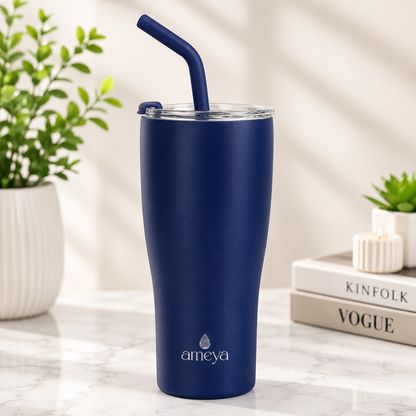 Ameya Midnight Blue Vacuum Insulated Tumbler with Straw – 30oz