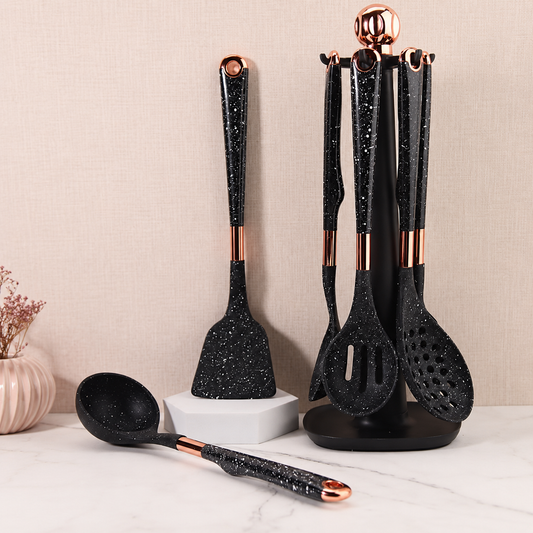 Non-Stick Spatula Silicone Soup Spoon Colander Seven-Piece Kitchen Cooking Spatula Spoon With Stand Silicone Kitchenware Set 2