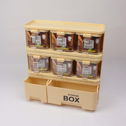 Storage Box Condiments & Spice Rack With 6 Spice Jars And Spoons