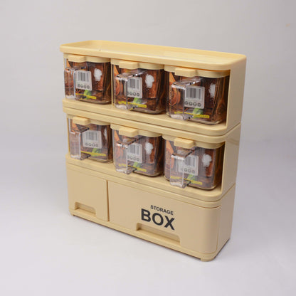 Storage Box Condiments & Spice Rack With 6 Spice Jars And Spoons