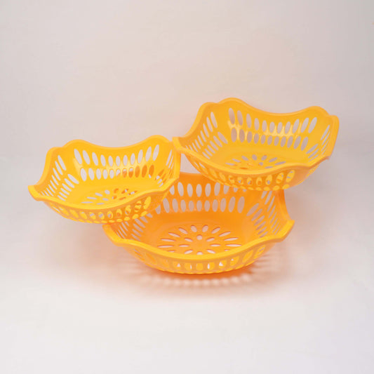 Pack of 3 Stylish Plastic Basket for Fruits and Vegetables Tokri Set for Kitchen Organizer Multi Purpose Good Material