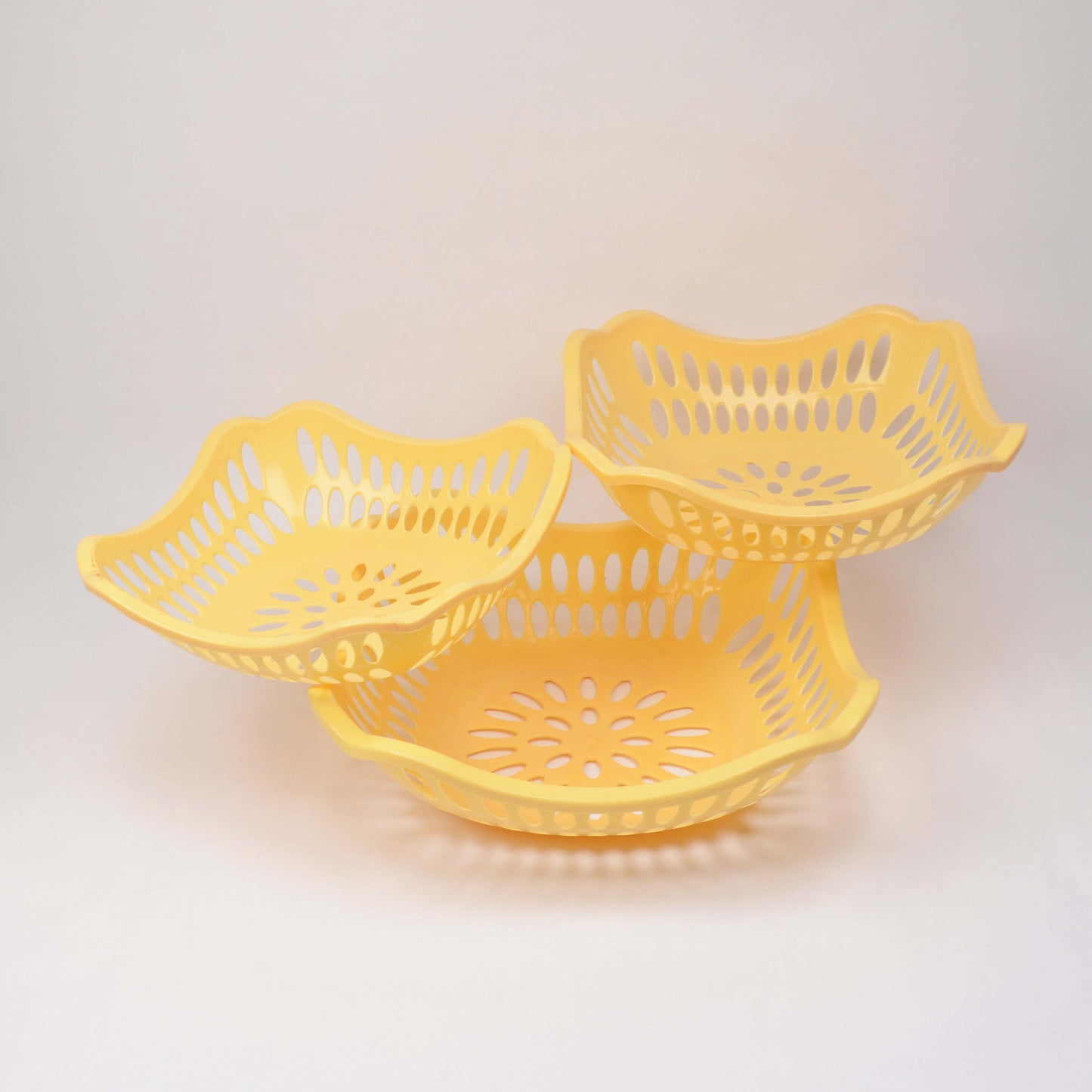 Pack of 3 Stylish Plastic Basket for Fruits and Vegetables Tokri Set for Kitchen Organizer Multi Purpose Good Material