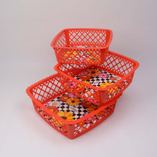 3-Piece Knit Plastic Fruit Basket | Multipurpose Basket for Fruits & Vegetables